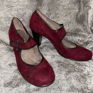 Aerosoles Red Suede Pumps with Mary Jane Buckle Strap